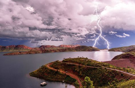 Wild weather: Australian Bureau of Meteorology's 2018 calendar – in pictures. Lightning over Lake Argyle in the Kimberley, Western Australia.  Photograph: Ben Broady/Bureau of Meteorology Bad Weather Photography, Fun In Nature, Weather Photography, Gibb River Road, Wild Weather, Red Earth, Family Travel Ideas, Wild Country, World Water Day