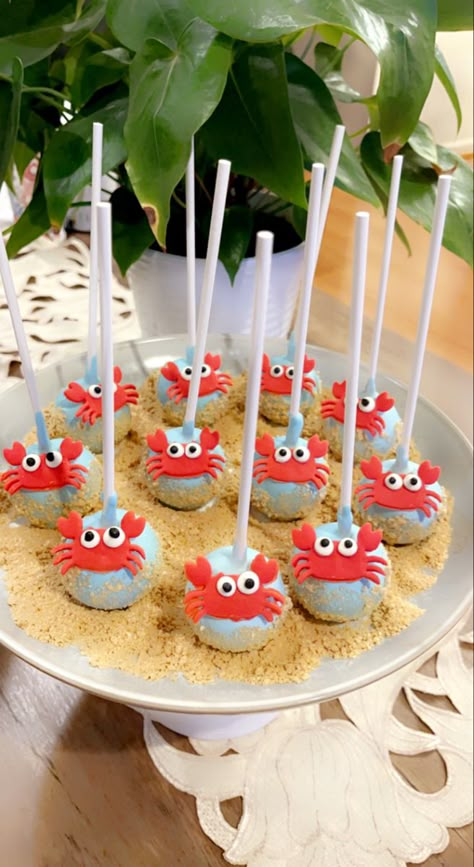 Sea Animal Cake Pops, Underwater Theme First Birthday, Sea Creature Cake Pops, Ocean Theme Fruit Platter, Sea Creature Desserts, Ocean Theme Pool Party, Under The Sea Birthday Treats, Surf Cake Pops, Under The Sea Cakepops