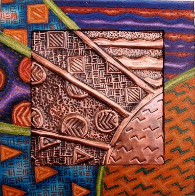 Art News at Lakeview: April 18th-April 22nd Copper Repousse, or the technique of tooling small sheets of copper paper to create a low relief made from creative line designs. Metal Tooling, Do It Yourself Decoration, Metal Art Techniques, Classe D'art, Copper Tiles, 8th Grade Art, Wal Art, 6th Grade Art, 5th Grade Art