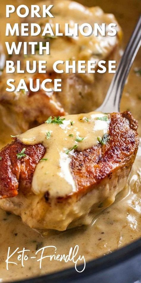 Pork Medallion Recipes, Pork Tenderloin Medallions, Pork Medallions, Blue Cheese Sauce, Pork Loin Recipes, Pork Dinner, Tenderloin Recipes, Comfort Food Recipes Dinners, Pork Tenderloin Recipes