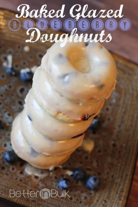 Glazed Baked Blueberry Doughnuts Blueberry Doughnuts, Blueberry Donuts, Donut Pan, Baked Donut, Doughnut Recipes, Baked Donut Recipes, Baked Doughnuts, Donuts Donuts, Homemade Donuts