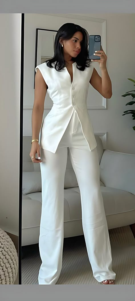 Short Wear Style, Monochromatic Color Outfit, Classy Cooperate Outfits, Classy Business Outfits Casual, Swearing In Ceremony Outfit, Luncheon Outfits For Black Women, Corporate Jumpsuits For Women, Business Formal Outfits For Women Dress, White And Burgundy Outfit