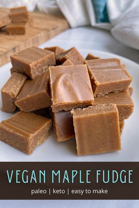 This 3 ingredient Vegan Maple Fudge is silky smooth, healthy, and easy to make  This recipe can be made within minutes and enjoyed guilt free! In addition to being Vegan, this fudge is Paleo, Keto, gluten free, dairy free, and egg free. #fudge #keto #paleo Dairy Free Maple Fudge, Vegan Maple Fudge, Vegan Maple Recipes, Maple Fudge Recipe, Vegan Fudge Recipe, Fudge Keto, Homemade Fudge Recipe, Maple Fudge Recipes, Vegan Fudge Recipes