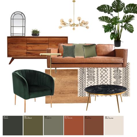 Oak Style Living Room, How To Mood Board Interior Design, Brown Moodboard Interior Design, Style Board Interior Design, Terracotta Cushions Living Rooms, Interior Decorating Mood Board, Mid Century Living Room Mood Board, Terracotta Interior Design Living Rooms, Mood Board House Design