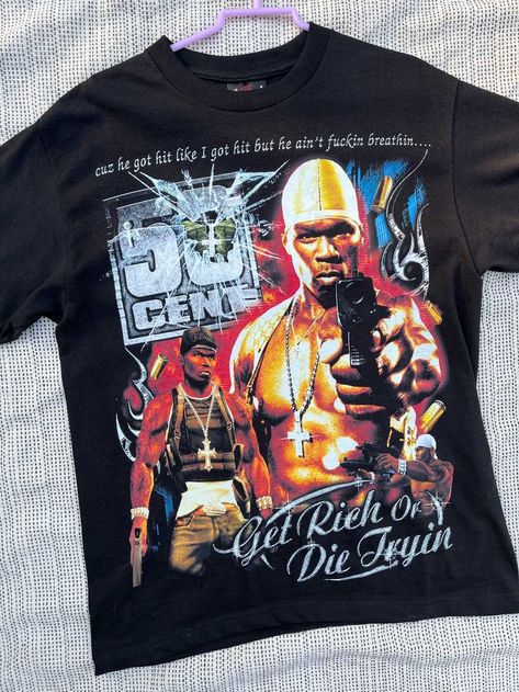 50 Cent × Darien Bruze × Rap Tees Shirt Unisex 50 Cent Shirt, Bootleg Design, Vintage Rap Tees, Nostalgia 2000s, Y2k Tshirt, Y2k Girls, 90s Tshirt, Hip Hop Tee, Street Swag