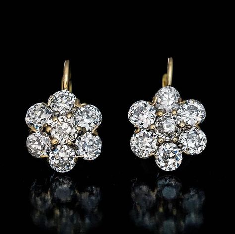 Gold Earrings Wedding, Diamond Cluster Earrings, Deco Earrings, Antique Gold Jewelry, Moissanite Earrings, Wedding Jewelry Earrings, European Cut Diamonds, Antique Earrings, Cluster Earrings