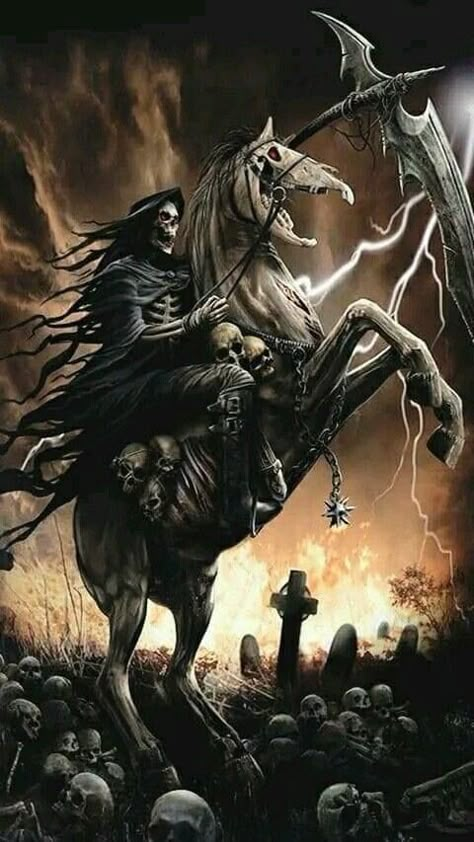 Reaper Drawing, Metal Posters Art, Badass Skulls, Grim Reaper Art, Dark Art Photography, Horsemen Of The Apocalypse, Skull Pictures, Skull Artwork, Skeleton Art