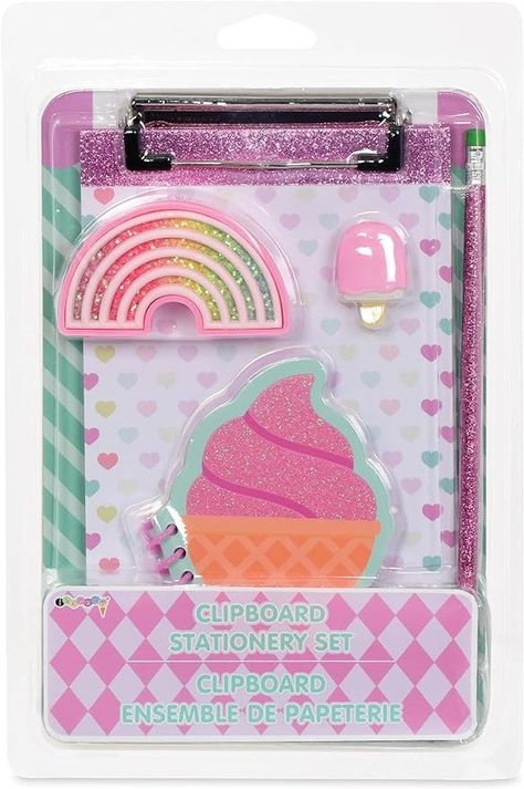 Amazon.com : iscream 6.5" x 9" Ice Cream Cone Clipboard Stationery Set with Notebook, Pencil & More! : Office Products Pencil And Eraser, Holiday Ice Cream, Tablet Pillow, Diy Stationary, Dippin Dots, Cute School Stationary, Mini Notepad, Bear Halloween, Sour Patch Kids