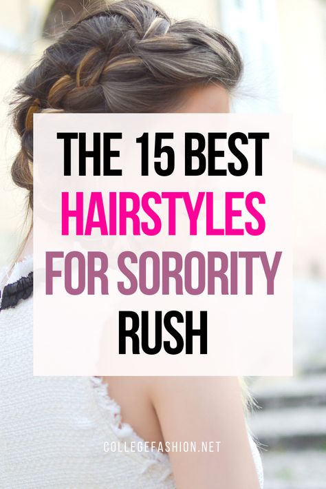 Try out one of these hairstyles to get the perfect look for sorority rush! #hairstyles #sorority #recruitment #sororityrush Hairstyles For Sorority Recruitment, Philanthropy Hairstyles, Hairstyles For Rush Week, Cute Rush Hairstyles, Sorority Hairstyles Bid Day, Sorority Rush Hairstyles, Rush Week Hairstyles, Sorority Recruitment Hairstyles, Rush Hairstyles Sorority