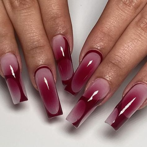 There's a new beauty trend taking over Instagram and it's absolutely stunning. Say hello to "quartz nails". Fall Long Acrylic Nail Designs, Ombre With French Tip, Nail Inspo Airbrush, Over The Top Nail Designs, Yk2 Nails Aesthetic, Burgundy Acrylic Nails Design, Airbrush French Tip Nails, Aura French Tip Nails, Red Airbrush Nails