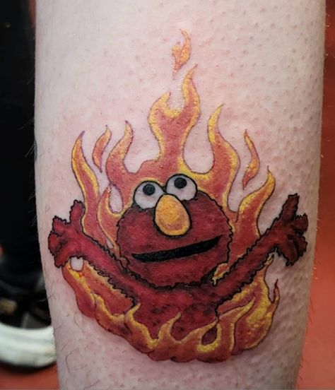 Elmo Tattoo Ideas, Elmo Tattoo, Elmo Fire, Personal Tattoos, Fire Gif, Tattoo Time, Fire Tattoo, Time Tattoos, Get A Tattoo