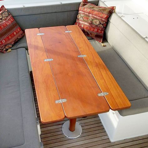 Folding boat table I made for a customer and flown out to Puerto Rico Boat Table Diy, Mini Yacht, Boat Furniture, Rv Interior Design, Boat Table, Boat Interior Design, Folding Boat, Sailboat Interior, Yacht Interior Design