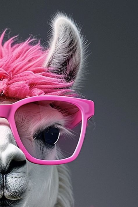 "Art print featuring a modern portrait of a llama, perfect for adding a touch of whimsy and elegance to home decor." Flamingo Branding, Animal Art Print, Pink Glasses, Animal Portraits Art, Cellphone Wallpaper Backgrounds, Animal Wall Decor, Cute Clipart, Wall Art Vintage, Iphone Background Wallpaper