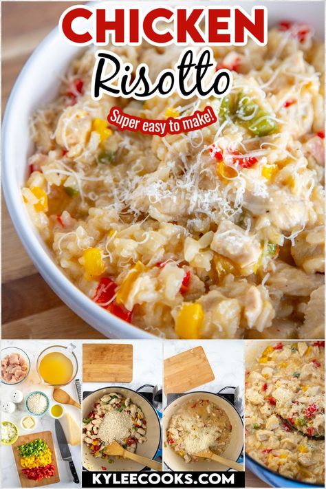 A super easy Chicken Risotto recipe that is perfect for the whole family. Get dinner on the table in under 30 minutes. Boom! Creamy Chicken Risotto, Chicken Risotto Recipe, Risotto Recipes Chicken, Recipe With Vegetables, Pantry Basics, Easy Risotto, Risotto Recipes Easy, Vegetable Risotto, Risotto Dishes