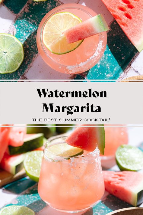 This Watermelon Margarita is the perfect cocktail for summer! Fresh watermelon juice makes it extra refreshing and sweet. It comes together in just 5 minutes and it's a hit at every pool party or backyard BBQ. You can easily turn it into a mocktail as well so that the whole family can enjoy it! Spicy Watermelon Margarita, Spicy Watermelon, Watermelon Margaritas, Best Watermelon, Sugar Free Cocktails, Best Summer Cocktails, Easy Margarita, Keto Cocktails, Summer Board