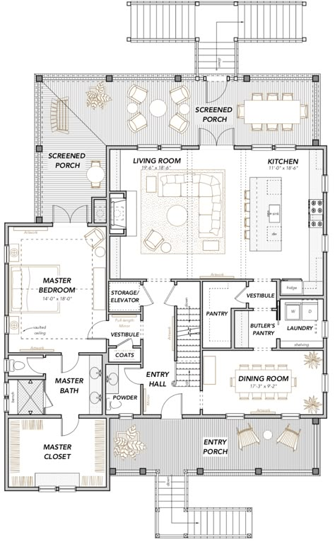 Awendaw Creek Home Plan — Flatfish Island Designs — Coastal Home Plans Coastal Cottage House Plans, Coastal Homes Plans, Loft Plan, Unique House Plans, Porch House Plans, Coastal House Plans, Cottage Floor Plans, Beach House Plans, Coastal House