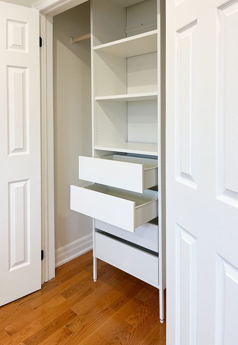 Drawers In Closet Ikea Hacks, Reach In Closet Ikea Hack, Ikea Aurdal Closet Ideas, Aurdal Wardrobe Hack, Ikea Billy Closet, Small Reach In Closet Ideas, Aurdal Closet Ikea, Ikea Aurdal, Closet Drawers Ikea