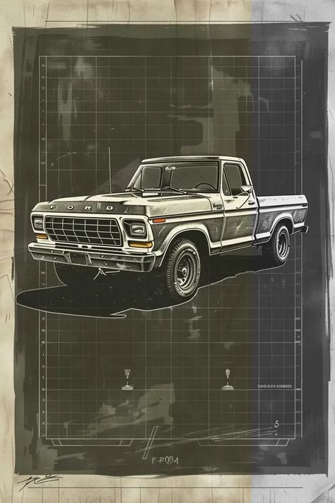 Full Color Image in ai-img-gen.com 🔸 Vintage technical illustration of a 1975 Ford F100 v8 , white technical pen on dark graph paper, hig... 🔸 From Midjourney AI Image Cute Summer Shirts, Technical Pen, Technical Illustration, Ford Logo, Ford F100, Classic Pickup Trucks, White Drawing, Drawing Style, Color Image