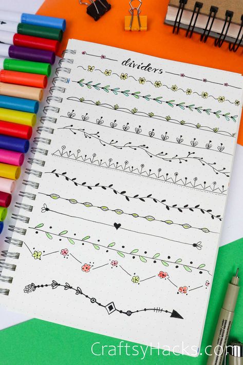 Bullet Journal Dividers, تزيين دفاتر, Boarders Designs For Projects, Beginner Drawing Lessons, Divider Ideas, Book Art Projects, Doodle Borders, Journal Organization, Journal Fonts