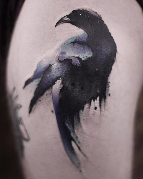 The Watercolor Tattoos Of Chen Jie Will Inspire You To Do One Immediately Crow Tattoo Design, Watercolor Rose Tattoos, Key Tattoos, Fairy Tattoo Designs, Crow Tattoo, Chinese Tattoo, Landscape Tattoo, Watercolor Tattoos, Raven Tattoo