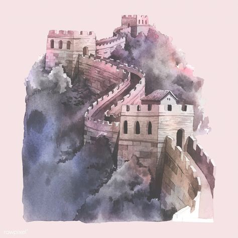 The Great Wall of China watercolor illustration | free image by rawpixel.com China Drawing, China Watercolor, Chinese Icon, Color Architecture, Digital City, Chinese Drawing, Icon Set Design, Architecture Drawing Sketchbooks, Anime Korea