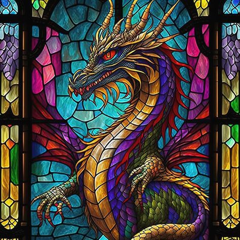 Stained Glass Tattoos For Women, Stained Glass Wallpaper, Monster Ghost, Evil Dragon, Colorful Dragon, Stain Glass Window Art, Window Stained, Stained Glass Quilt, Dragon Glass