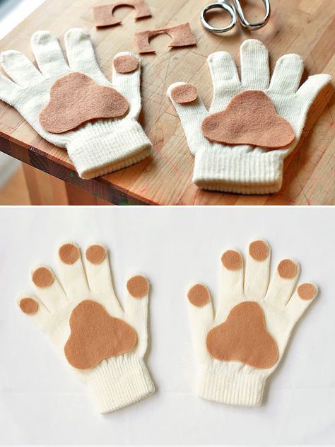 Make Puppy Paws With This Super Easy No Sew Tutorial - Handmade Charlotte Dog Costumes For Kids, Meme Costume, Paw Gloves, Glove Puppets, Puppy Costume, Lion Costume, Chat Halloween, Diy Dog Costumes, Handmade Charlotte