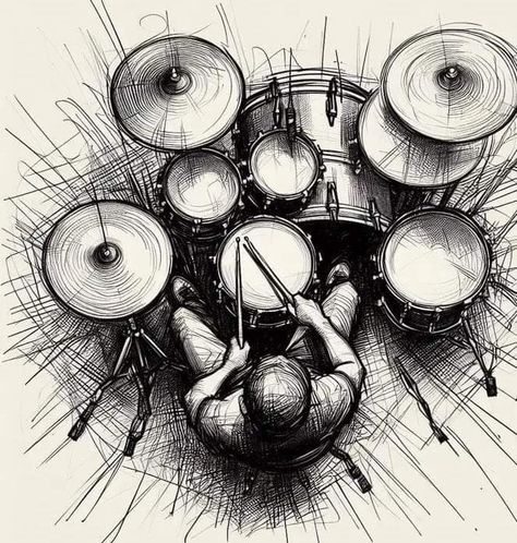 Drum Drawing, Playing Drums, Pen Art Work, Music Drawings, Pen Art Drawings, Line Art Vector, Animation Art Sketches, Graffiti Murals, Art Drawings Sketches Pencil