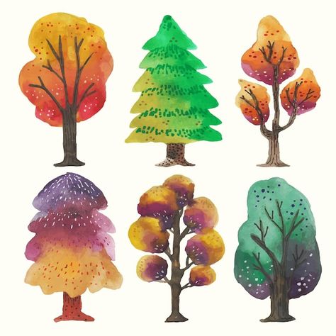 Type Of Trees, Cute Cat Sleeping, Holi Colors, Illustration Art Kids, Hand Drawn Type, Watercolor Clip Art, Paint Types, Colorful Trees, Paint Background