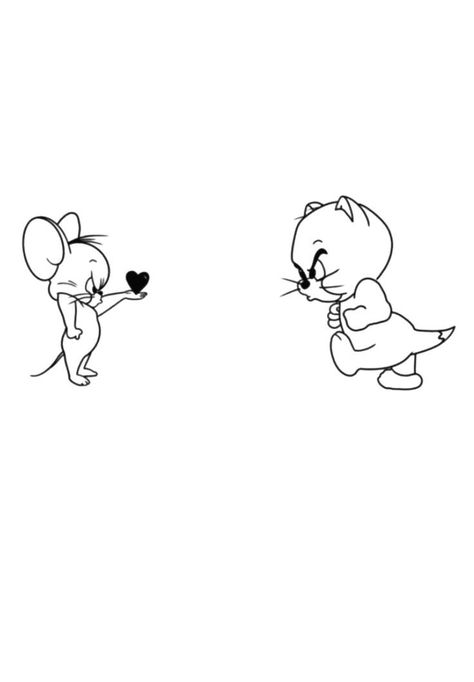 Small Cute Couple Drawings, Tom And Jerry Tattoo Small Couple, Tom And Jerry Flash Tattoo, Tom Jerry Tattoo Design, Tom E Jerry Tattoo, Small Nails Aesthetic, Tom Y Jerry Tattoo, Tom And Jerry Tattoos, Tom Y Jerry Dibujos