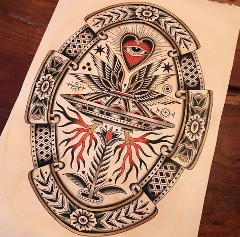 Traditional Tattoo Frame, Traditional Tattoo Border, Traditional Tattoo Old School, Framed Tattoo, Traditional Tattoo Inspiration, Octopus Wall Art, Traditional Flash, Wicked Tattoos, Tattoo Graphic