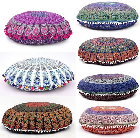 Round Cushion Cover, Round Tapestry, Bedroom Vibes, Mandala Meditation, Round Mandala, Round Floor Pillow, Indian Tapestry, Hippie Homes, Indian Mandala