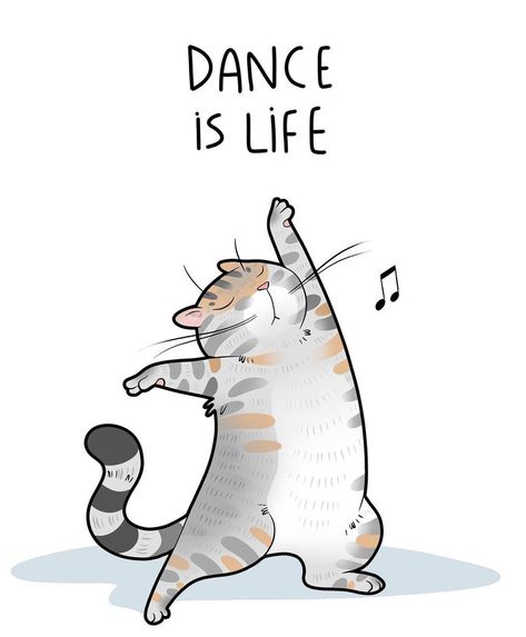 Luna The Cat, Circus Characters, Dancing Animals, Dancing Drawings, Illustration Doodle, Cat Comics, Dancing Cat, Cat Character, Funny Illustration