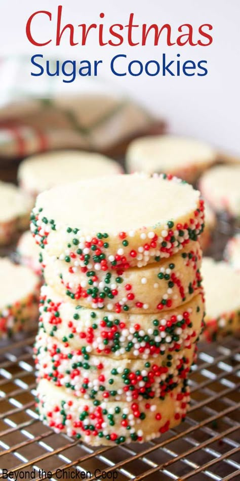 Festive sugar cookie perfect for Christmas and holiday cookie trays. Make the dough ahead of time and slice and bake when ready for cookies! Recipe For Granola, Rolled Sugar Cookie Dough, Pillsbury Sugar Cookie Dough, Cookies With Sprinkles, Pillsbury Sugar Cookies, Sugar Cookies With Sprinkles, Christmas Sprinkles, Roll Cookies, Sprinkle Cookies