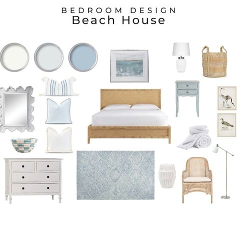 Interior Design Package Unlimited Free Revisions Calm Coastal Home Makeover Renderings, PDF Shopping List Included - Etsy Beach House Coastal Style, Mood Board Coastal, Coastal Mood Board, Mood Board Beach, Coastal Beach Bedroom, Beach House Coastal, House Coastal, Beach House Bedroom, Gorgeous Bedrooms