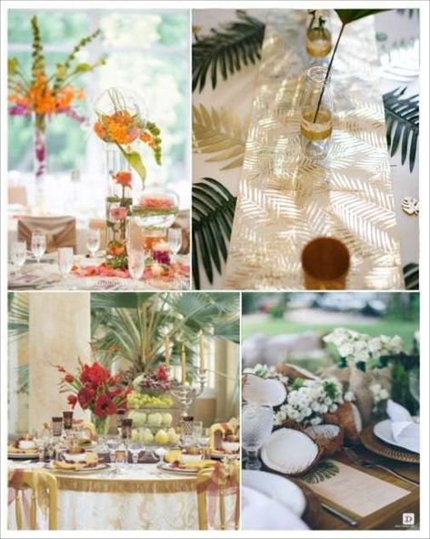 decoration mariage tropical decoration table noix de coco fleurs exotiques Centre Table, Decoration Table, Coco, Table Decorations, Birthday, Furniture, Home Decor, Home Décor