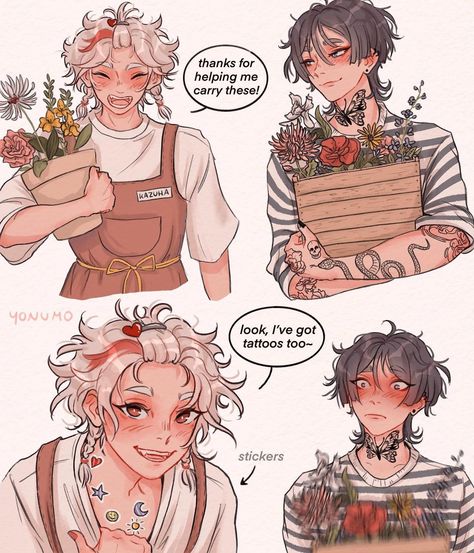 @yonumo shared a photo on Instagram: “florist zuzu and tattoo artist scara AU 🌱” • Mar 14, 2022 at 4:57pm UTC Cowgirl Art, Anime Drawings Boy, Cute Art Styles, Anime Poses Reference, Ship Art, Anime Poses, Tattoo Artist, Pretty Art, Some People