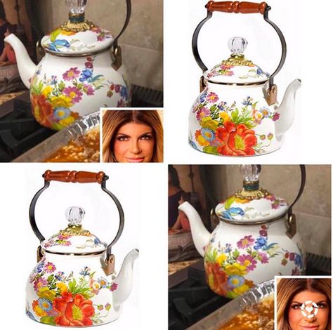 Tea Essentials, Vintage Tea Kettle, Stovetop Kettle, Cute Kitchen, Fresh Cut Flowers, Glass Knobs, Floral Tea, Mackenzie Childs, Tea Blends