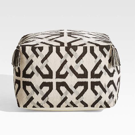 Lennon Patterned Pouf 18" + Reviews | Crate & Barrel Bedroom 2022, Patio Lounge Furniture, Nashville House, Townhouse Ideas, Sea Cliff, Casual Seating, Inspired Interiors, Outdoor Pouf, Modern Ottoman