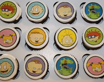 One Dozen Rugrats Cupcake Toppers Rugrats Cupcakes, Olden Days, Birthday Themes, Mole, Birthday Theme, Birthday Cakes, Cupcake Toppers, 2nd Birthday, Cupcake Cakes