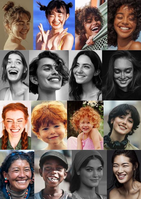 Smiling People Aesthetic, Laughing Face Reference, How To Draw A Smiling Face, Round Face Smile, Happy Face Reference Drawing, Smile Portrait Photography Happiness, Smile Expression Reference, Types Of Smiles Faces, Smiling People Photography