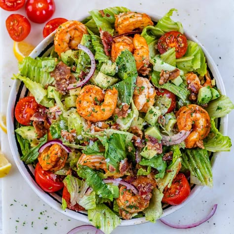 BLT Shrimp Salad | Clean Food Crush Seasoned Shrimp, Shrimp Salad Recipes, Shrimp Seasoning, Clean Food Crush, Food Crush, Summer Salad Recipes, Shrimp Salad, How To Cook Shrimp, Crispy Bacon