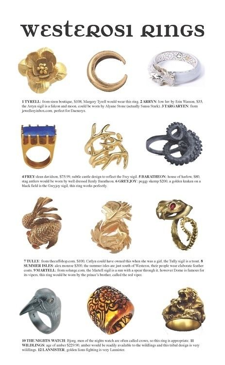 Westeros Rings Game Of Thrones Westeros, Game Of Thrones Jewelry, Wearable Sculpture, Game Of Thrones 3, Valar Dohaeris, Fandom Jewelry, Margaery Tyrell, Fire And Blood, Hbo Game Of Thrones