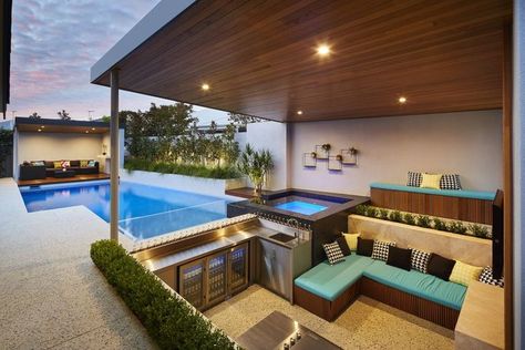 Our award winning pool and spa design and construction including cabana roof with swimup bar Swimup Bar, Pool And Spa Design, Pool And Spa, Spa Design, Outdoor Kitchen Design, Pool Landscaping, Spa Pool, Outdoor Kitchen, Award Winning