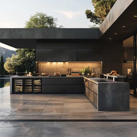 18+ Stylish and Functional Outdoor Kitchen Design Inspirations • 333+ Art Images Backyard Kitchen Ideas Modern, Outdoor Modern Kitchen, Open Kitchen Outdoor, Outdoor Grill Design, Terrace Bbq, Outdoor Kitchen And Dining, Luxury Outdoor Kitchen, Outdoor Kitchen Design Modern, Exterior Kitchen