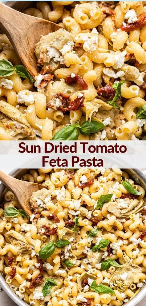 Basil Sundried Tomato Pasta, Shrimp And Sun Dried Tomatoes, Sun Dried Tomato Feta Pasta, Feta Sundried Tomato Pasta, Sun Dried Tomato Rice Recipes, Pasta With Artichokes Sun Dried Tomatoes, Sun Dried Tomato Recipes, Tomato Feta Pasta, Runner Recipes