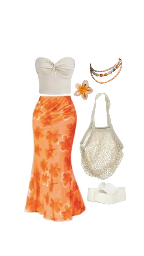 Orange Skirt Outfit, Demure Outfit, Luau Outfits, Vacation Outfits Women, Earthy Outfits, Orange Outfit, Effortlessly Chic Outfits, Looks Chic, Girly Outfits