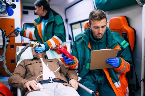 Doctors emergency or paramedics are work... | Premium Photo #Freepik #photo #ambulance #ambulance-car #first-responders #stretcher Ambulance Pictures, Saving Earth, Emergency Doctor, Men Skin Care, Emergency Ambulance, Emergency Medical Technician, Air Ambulance, Emergency Care, Family Problems