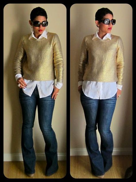 What I Wore | Gold Sweater Sweater Jeans, Diy Shirts, Gold Sweater, Fall Fashions, Fall Styles, Forever 21 Jeans, Make It Rain, Sewing Diy, Professional Attire