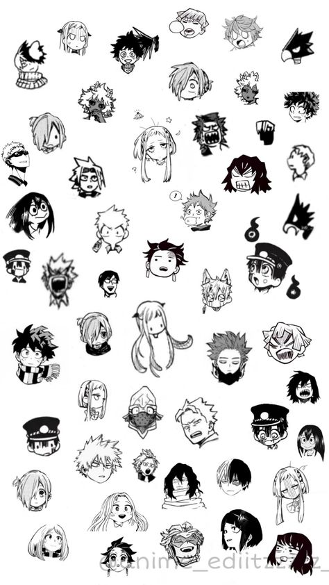 Tiny Anime Characters, Anime Chibi Manga Icons, Tiny Anime Drawings, Anime Character Stickers, Small Anime Characters, Anime Mini Drawings, Easy Anime Tattoos, Tiny Anime Tattoos, Manga Stickers Printable